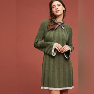 Anthropologie arsenau sweater dress MEDIUM olive green bell sleeves knit